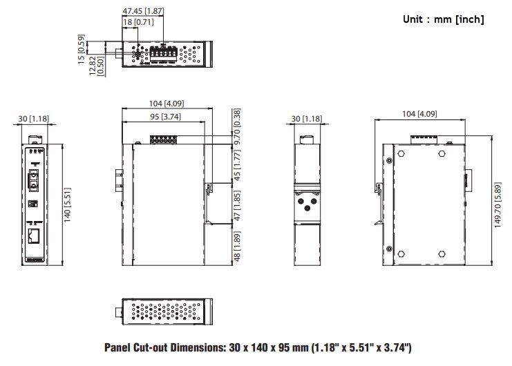 Mechanical Drawing - Advantech EKI-2741 Media Converters